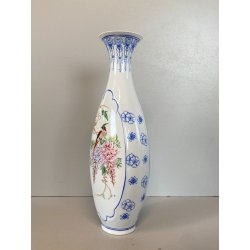 VASO SOLIFLORE PORCELLANA CINESE GUSCIO D'UOVO MOTIVO FIORI UCCELLI H 24,5cm '50