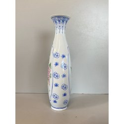 VASO SOLIFLORE PORCELLANA CINESE GUSCIO D'UOVO MOTIVO FIORI UCCELLI H 24,5cm '50
