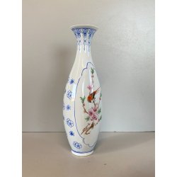 VASO SOLIFLORE PORCELLANA CINESE GUSCIO D'UOVO MOTIVO FIORI UCCELLI H 24,5cm '50