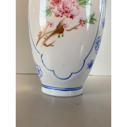 VASO SOLIFLORE PORCELLANA CINESE GUSCIO D'UOVO MOTIVO FIORI UCCELLI H 24,5cm '50