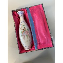 VASO SOLIFLORE PORCELLANA CINESE GUSCIO D'UOVO MOTIVO FIORI UCCELLI H 24,5cm '50