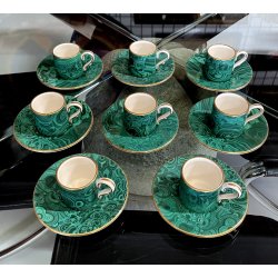 servizio CAFFE CERAMICA ESTE C.E. disegno MALACHITE VERDE 8 tazzine+8 piattini