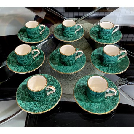 servizio CAFFE CERAMICA ESTE C.E. disegno MALACHITE VERDE 8 tazzine+8 piattini