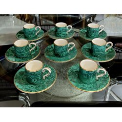 servizio CAFFE CERAMICA ESTE C.E. disegno MALACHITE VERDE 8 tazzine+8 piattini