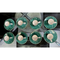 servizio CAFFE CERAMICA ESTE C.E. disegno MALACHITE VERDE 8 tazzine+8 piattini