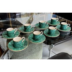 servizio CAFFE CERAMICA ESTE C.E. disegno MALACHITE VERDE 8 tazzine+8 piattini