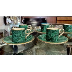 servizio CAFFE CERAMICA ESTE C.E. disegno MALACHITE VERDE 8 tazzine+8 piattini
