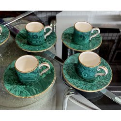 servizio CAFFE CERAMICA ESTE C.E. disegno MALACHITE VERDE 8 tazzine+8 piattini