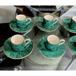 servizio CAFFE CERAMICA ESTE C.E. disegno MALACHITE VERDE 8 tazzine+8 piattini