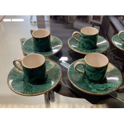 servizio CAFFE CERAMICA ESTE C.E. disegno MALACHITE VERDE 8 tazzine+8 piattini