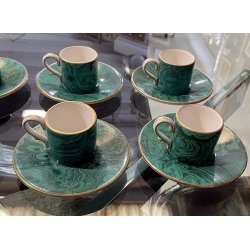 servizio CAFFE CERAMICA ESTE C.E. disegno MALACHITE VERDE 8 tazzine+8 piattini