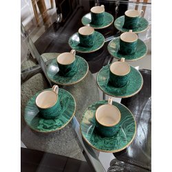 servizio CAFFE CERAMICA ESTE C.E. disegno MALACHITE VERDE 8 tazzine+8 piattini