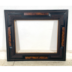 ANTICA CORNICE GUILLOCHE EPOCA 800 LEGNO EBANIZZATO SCOLPITO RADICA NOCE 72X62CM