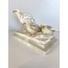 ANTICA SCULTURA ALABASTRO ANIMALIER ART DECO QUAGLIE PERNICI UCCELLI 16 cm/h