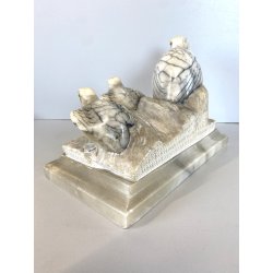 ANTICA SCULTURA ALABASTRO ANIMALIER ART DECO QUAGLIE PERNICI UCCELLI 16 cm/h