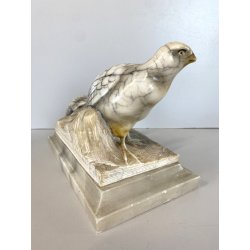 ANTICA SCULTURA ALABASTRO ANIMALIER ART DECO QUAGLIE PERNICI UCCELLI 16 cm/h