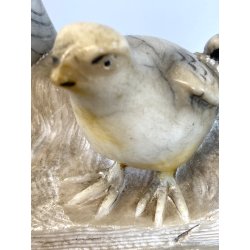 ANTICA SCULTURA ALABASTRO ANIMALIER ART DECO QUAGLIE PERNICI UCCELLI 16 cm/h