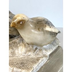 ANTICA SCULTURA ALABASTRO ANIMALIER ART DECO QUAGLIE PERNICI UCCELLI 16 cm/h