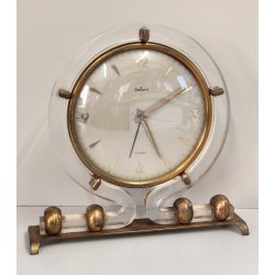 ANTICO OROLOGIO TAVOLO Déco ITALORA anni 50 OTTONE DORATO LUCITE Sveglia CLOCK