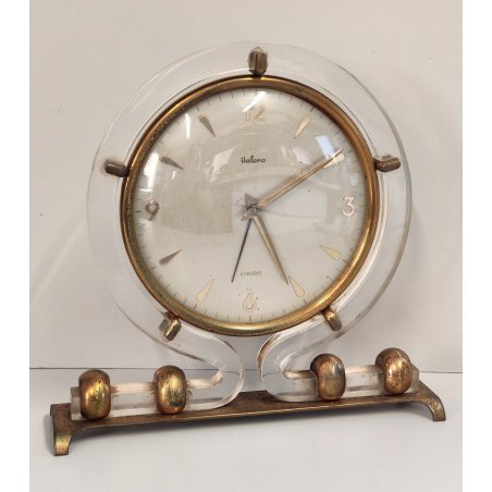 ANTICO OROLOGIO TAVOLO Déco ITALORA anni 50 OTTONE DORATO LUCITE Sveglia CLOCK