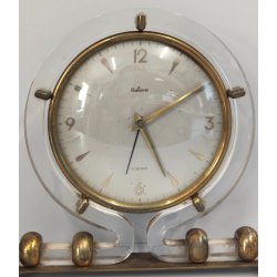 ANTICO OROLOGIO TAVOLO Déco ITALORA anni 50 OTTONE DORATO LUCITE Sveglia CLOCK