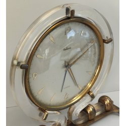 ANTICO OROLOGIO TAVOLO Déco ITALORA anni 50 OTTONE DORATO LUCITE Sveglia CLOCK