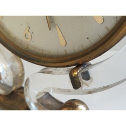 ANTICO OROLOGIO TAVOLO Déco ITALORA anni 50 OTTONE DORATO LUCITE Sveglia CLOCK