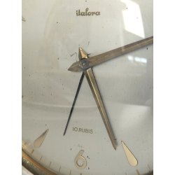ANTICO OROLOGIO TAVOLO Déco ITALORA anni 50 OTTONE DORATO LUCITE Sveglia CLOCK