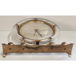 ANTICO OROLOGIO TAVOLO Déco ITALORA anni 50 OTTONE DORATO LUCITE Sveglia CLOCK