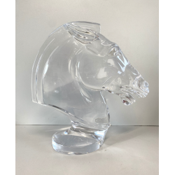 GRANDE SCULTURA CRISTALLO Sevres FRANCE CRYSTAL HORSE HEAD SCULPTURE  H28cm