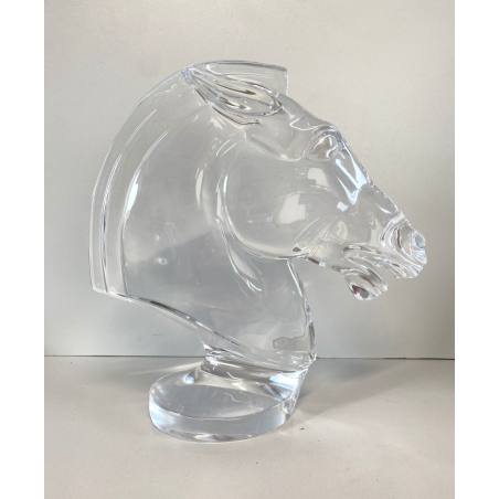 GRANDE SCULTURA CRISTALLO Sevres FRANCE CRYSTAL HORSE HEAD SCULPTURE  H28cm