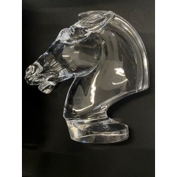 GRANDE SCULTURA CRISTALLO Sevres FRANCE CRYSTAL HORSE HEAD SCULPTURE  H28cm