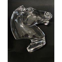 GRANDE SCULTURA CRISTALLO Sevres FRANCE CRYSTAL HORSE HEAD SCULPTURE  H28cm