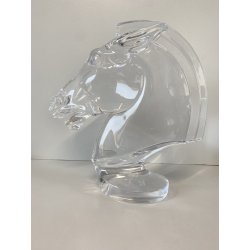 GRANDE SCULTURA CRISTALLO Sevres FRANCE CRYSTAL HORSE HEAD SCULPTURE  H28cm