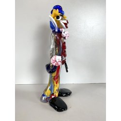 SCULTURA CLOWN MUSICISTA PAGLIACCIO VETRO MURANO SOMMERSO VINTAGE ANNI '60 H30cm