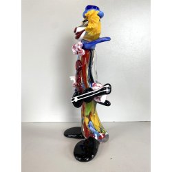 SCULTURA CLOWN MUSICISTA PAGLIACCIO VETRO MURANO SOMMERSO VINTAGE ANNI '60 H30cm