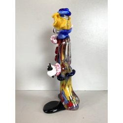 SCULTURA CLOWN MUSICISTA PAGLIACCIO VETRO MURANO SOMMERSO VINTAGE ANNI '60 H30cm