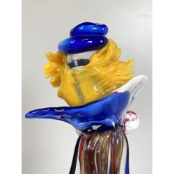 SCULTURA CLOWN MUSICISTA PAGLIACCIO VETRO MURANO SOMMERSO VINTAGE ANNI '60 H30cm