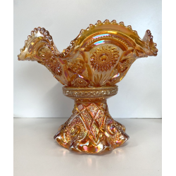 ANTICA ALZATA con COPPA VETRO AMBRATO IRIDESCENTE CARNIVAL GLASS Imperial Glass