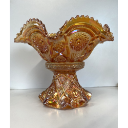 ANTICA ALZATA con COPPA VETRO AMBRATO IRIDESCENTE CARNIVAL GLASS Imperial Glass