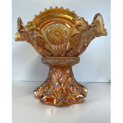 ANTICA ALZATA con COPPA VETRO AMBRATO IRIDESCENTE CARNIVAL GLASS Imperial Glass