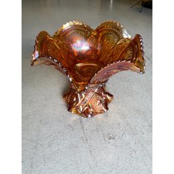 ANTICA ALZATA con COPPA VETRO AMBRATO IRIDESCENTE CARNIVAL GLASS Imperial Glass