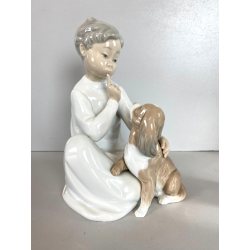STATUINA PORCELLANA LLADRO' FIGURE BOY WHITH DOG M  7 33 ORIGINALE ANNI '70