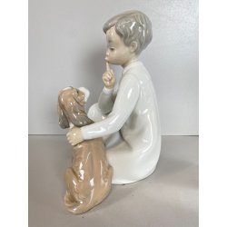 STATUINA PORCELLANA LLADRO' FIGURE BOY WHITH DOG M  7 33 ORIGINALE ANNI '70