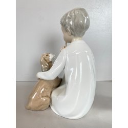 STATUINA PORCELLANA LLADRO' FIGURE BOY WHITH DOG M  7 33 ORIGINALE ANNI '70