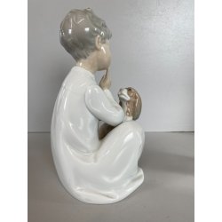 STATUINA PORCELLANA LLADRO' FIGURE BOY WHITH DOG M  7 33 ORIGINALE ANNI '70
