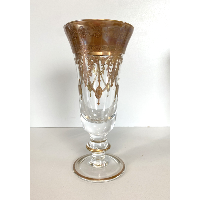 CALICE FLUTE CRISTALLO TRASPARENTE DECORO CLASSICO INCISO BORDATURA ORO 19cm/h