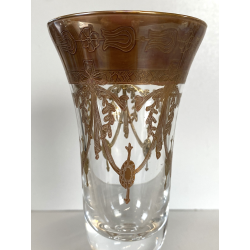 CALICE FLUTE CRISTALLO TRASPARENTE DECORO CLASSICO INCISO BORDATURA ORO 19cm/h