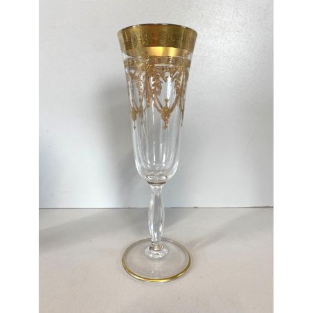CALICE FLUTE CRISTALLO TRASPARENTE DECORO CLASSICO INCISO BORDATURA ORO 20,5cm/h