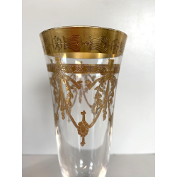 CALICE FLUTE CRISTALLO TRASPARENTE DECORO CLASSICO INCISO BORDATURA ORO 20,5cm/h